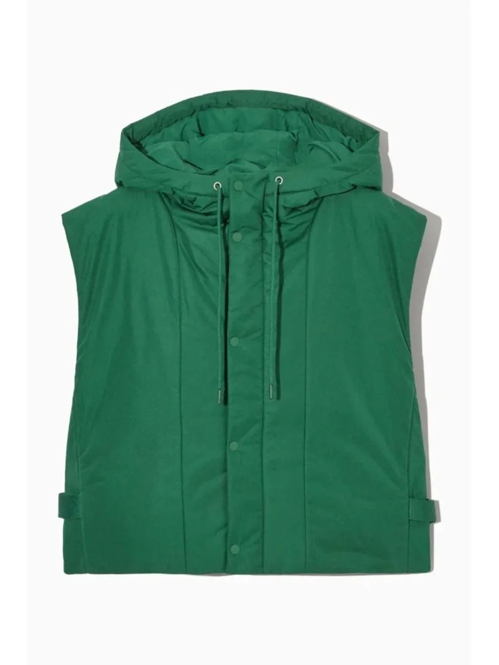 COS BuckledSide Padded Hooded Gilet Vest Green O/S Adjustable Unisex Minimalist